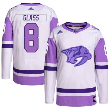 Authentic Adidas Men's Cody Glass Nashville Predators Hockey Fights Cancer Primegreen Jersey - White/Purple