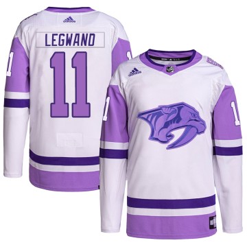 Authentic Adidas Men's David Legwand Nashville Predators Hockey Fights Cancer Primegreen Jersey - White/Purple