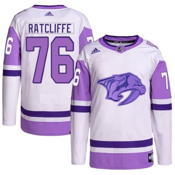 Authentic Adidas Men's Isaac Ratcliffe Nashville Predators Hockey Fights Cancer Primegreen Jersey - White/Purple
