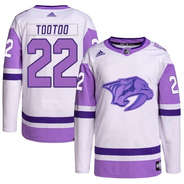 Authentic Adidas Men's Jordin Tootoo Nashville Predators Hockey Fights Cancer Primegreen Jersey - White/Purple