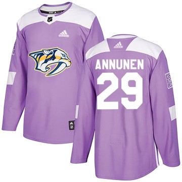 Authentic Adidas Men's Justus Annunen Nashville Predators Fights Cancer Practice Jersey - Purple