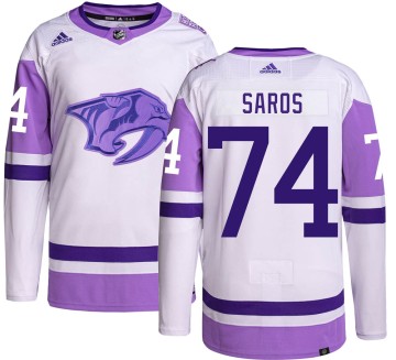 Authentic Adidas Men's Juuse Saros Nashville Predators Hockey Fights Cancer Jersey -