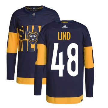 Authentic Adidas Men's Kalan Lind Nashville Predators 2022 Stadium Series Primegreen Jersey - Navy