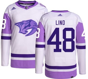 Authentic Adidas Men's Kalan Lind Nashville Predators Hockey Fights Cancer Jersey -