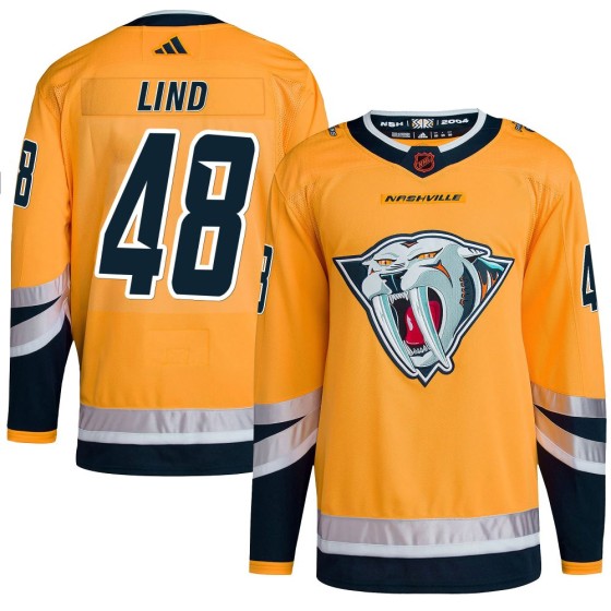 Authentic Adidas Men's Kalan Lind Nashville Predators Reverse Retro 2.0 Jersey - Yellow