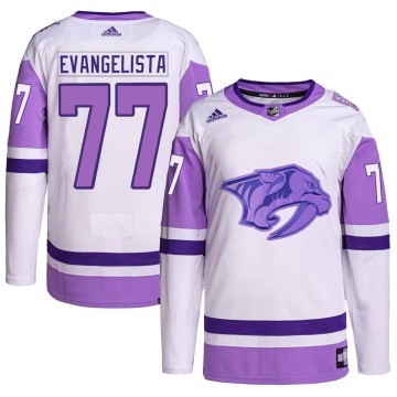 Authentic Adidas Men's Luke Evangelista Nashville Predators Hockey Fights Cancer Primegreen Jersey - White/Purple