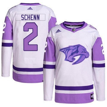 Authentic Adidas Men's Luke Schenn Nashville Predators Hockey Fights Cancer Primegreen Jersey - White/Purple
