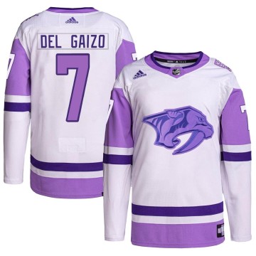 Authentic Adidas Men's Marc Del Gaizo Nashville Predators Hockey Fights Cancer Primegreen Jersey - White/Purple