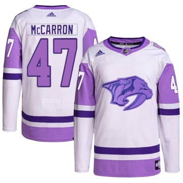 Authentic Adidas Men's Michael McCarron Nashville Predators Hockey Fights Cancer Primegreen Jersey - White/Purple