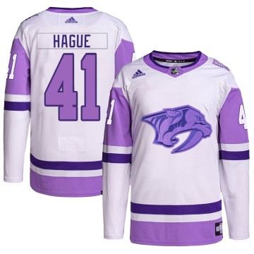 Authentic Adidas Men's Nicolas Hague Nashville Predators Hockey Fights Cancer Primegreen Jersey - White/Purple