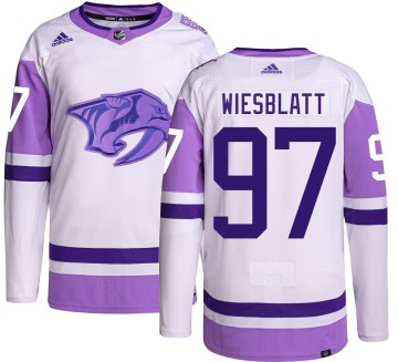 Authentic Adidas Men's Oasiz Wiesblatt Nashville Predators Hockey Fights Cancer Jersey -