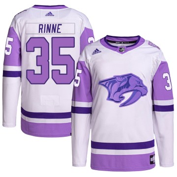 Authentic Adidas Men's Pekka Rinne Nashville Predators Hockey Fights Cancer Primegreen Jersey - White/Purple