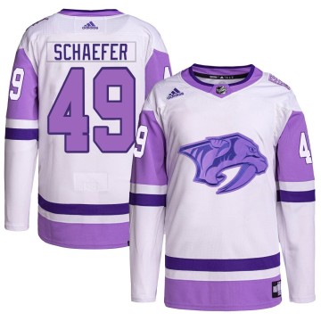 Authentic Adidas Men's Reid Schaefer Nashville Predators Hockey Fights Cancer Primegreen Jersey - White/Purple