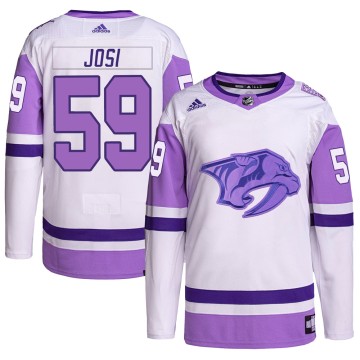 Authentic Adidas Men's Roman Josi Nashville Predators Hockey Fights Cancer Primegreen Jersey - White/Purple