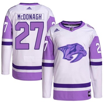 Authentic Adidas Men's Ryan McDonagh Nashville Predators Hockey Fights Cancer Primegreen Jersey - White/Purple