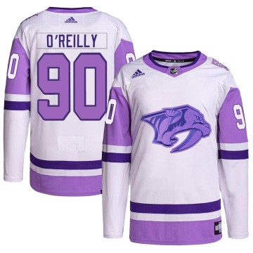 Authentic Adidas Men's Ryan O'Reilly Nashville Predators Hockey Fights Cancer Primegreen Jersey - White/Purple