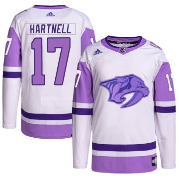 Authentic Adidas Men's Scott Hartnell Nashville Predators Hockey Fights Cancer Primegreen Jersey - White/Purple