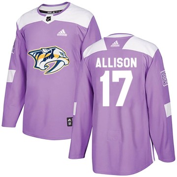 Authentic Adidas Men's Wade Allison Nashville Predators Fights Cancer Practice Jersey - Purple