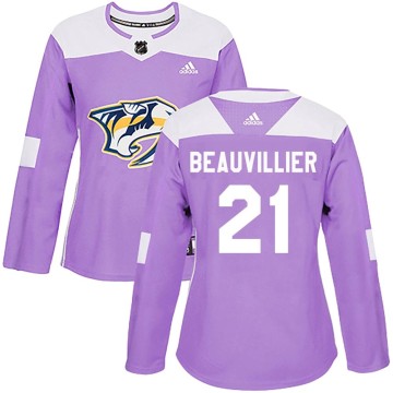 Authentic Adidas Women's Anthony Beauvillier Nashville Predators Fights Cancer Practice Jersey - Purple