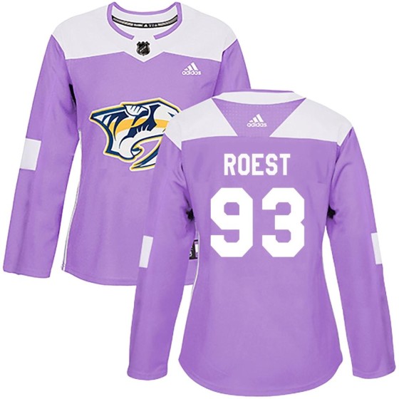 Authentic Adidas Women's Austin Roest Nashville Predators Fights Cancer Practice Jersey - Purple
