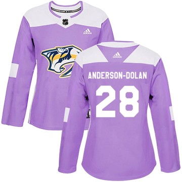Authentic Adidas Women's Jaret Anderson-Dolan Nashville Predators Fights Cancer Practice Jersey - Purple