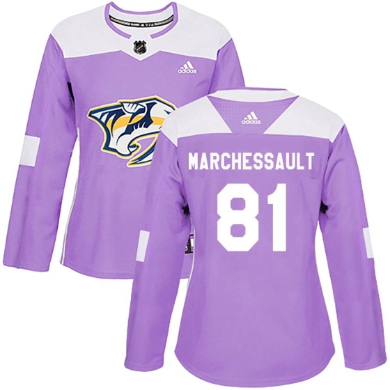 Authentic Adidas Women's Jonathan Marchessault Nashville Predators Fights Cancer Practice Jersey - Purple