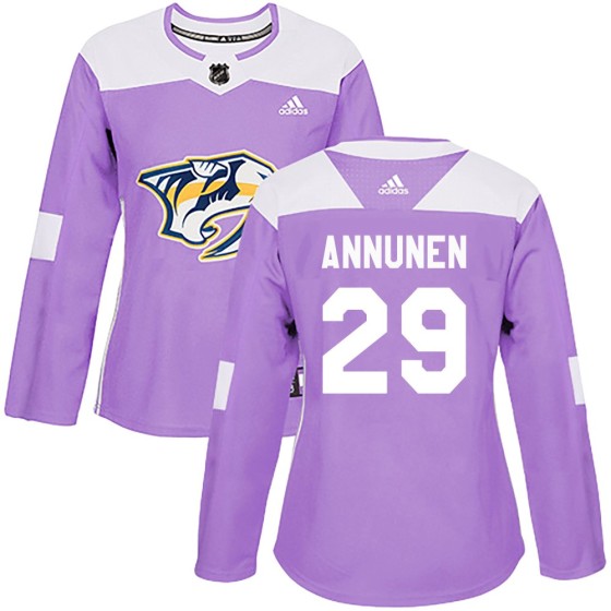 Authentic Adidas Women's Justus Annunen Nashville Predators Fights Cancer Practice Jersey - Purple