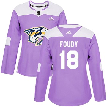 Authentic Adidas Women's Liam Foudy Nashville Predators Fights Cancer Practice Jersey - Purple