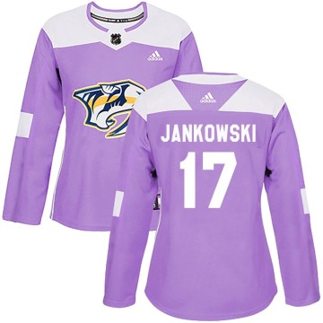 Authentic Adidas Women's Mark Jankowski Nashville Predators Fights Cancer Practice Jersey - Purple