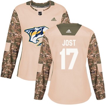 Authentic Adidas Women's Tyson Jost Nashville Predators Veterans Day Practice Jersey - Camo