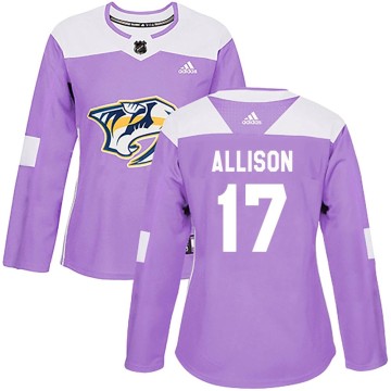 Authentic Adidas Women's Wade Allison Nashville Predators Fights Cancer Practice Jersey - Purple