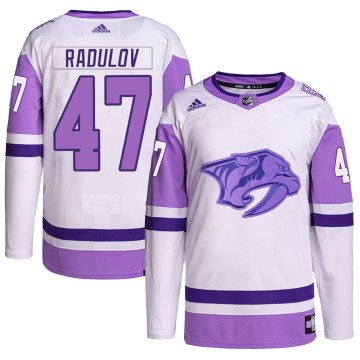 Authentic Adidas Youth Alexander Radulov Nashville Predators Hockey Fights Cancer Primegreen Jersey - White/Purple