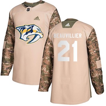 Authentic Adidas Youth Anthony Beauvillier Nashville Predators Veterans Day Practice Jersey - Camo
