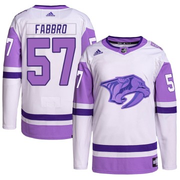 Authentic Adidas Youth Dante Fabbro Nashville Predators Hockey Fights Cancer Primegreen Jersey - White/Purple