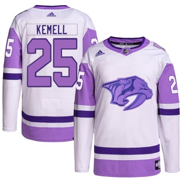 Authentic Adidas Youth Joakim Kemell Nashville Predators Hockey Fights Cancer Primegreen Jersey - White/Purple
