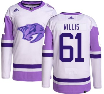 Authentic Adidas Youth Joey Willis Nashville Predators Hockey Fights Cancer Jersey -