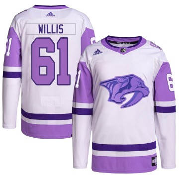 Authentic Adidas Youth Joey Willis Nashville Predators Hockey Fights Cancer Primegreen Jersey - White/Purple