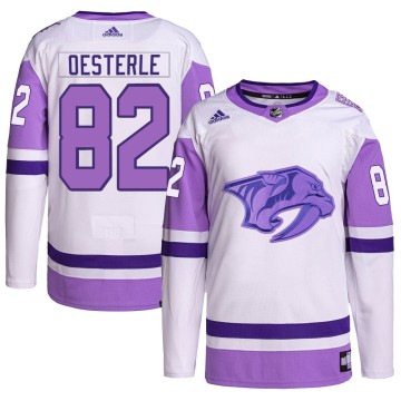 Authentic Adidas Youth Jordan Oesterle Nashville Predators Hockey Fights Cancer Primegreen Jersey - White/Purple
