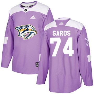 Authentic Adidas Youth Juuse Saros Nashville Predators Fights Cancer Practice Jersey - Purple