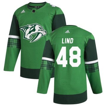 Authentic Adidas Youth Kalan Lind Nashville Predators 2020 St. Patrick's Day Jersey - Green