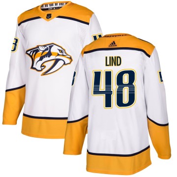 Authentic Adidas Youth Kalan Lind Nashville Predators Away Jersey - White