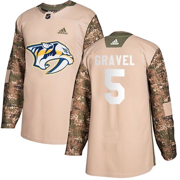 Authentic Adidas Youth Kevin Gravel Nashville Predators Veterans Day Practice Jersey - Camo