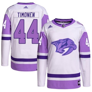 Authentic Adidas Youth Kimmo Timonen Nashville Predators Hockey Fights Cancer Primegreen Jersey - White/Purple