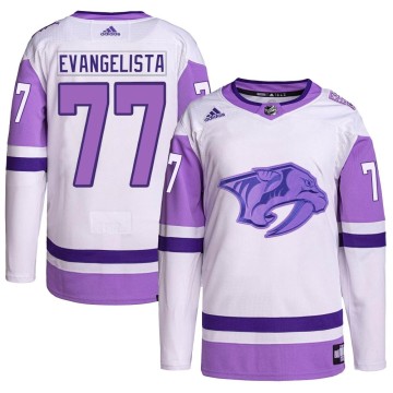 Authentic Adidas Youth Luke Evangelista Nashville Predators Hockey Fights Cancer Primegreen Jersey - White/Purple