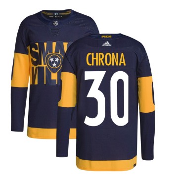 Authentic Adidas Youth Magnus Chrona Nashville Predators 2022 Stadium Series Primegreen Jersey - Navy