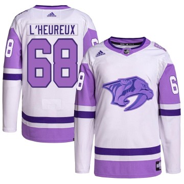 Authentic Adidas Youth Zachary L'Heureux Nashville Predators Hockey Fights Cancer Primegreen Jersey - White/Purple