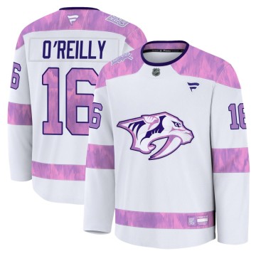 Premium Fanatics Men's Cal O'Reilly Nashville Predators 2024 Hockey Fights Cancer Practice Jersey - White