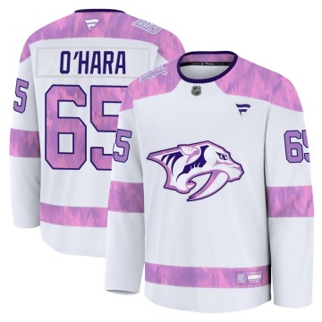 Premium Fanatics Men's Cole O'Hara Nashville Predators 2024 Hockey Fights Cancer Practice Jersey - White