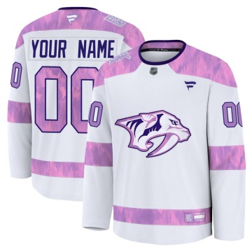 Premium Fanatics Men's Custom Nashville Predators Custom 2024 Hockey Fights Cancer Practice Jersey - White