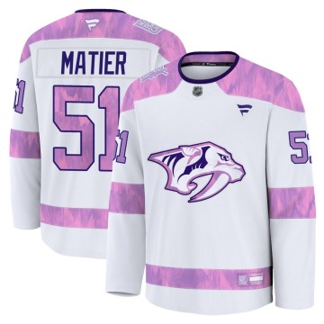 Premium Fanatics Men's Jack Matier Nashville Predators 2024 Hockey Fights Cancer Practice Jersey - White